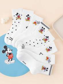 Disney 1/4/8 双装迪士尼米奇女士中筒袜 - 可爱英文字母条纹波点创意卡通图案 - 弹性好，时尚百搭，四季皆宜，成人礼物及日常穿着 - 彩色 - 查看 10