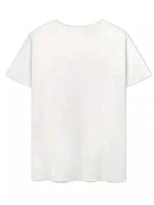 Camiseta manga corta cuello redondo 100% algodón, estampado trendy, tejido ligero y ventilado, estilo moda casual, apta para vida diaria, salidas informales y citas en primavera, verano y otoño - Blanco - Ver 2