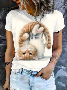 Camiseta unisex con estampado de gato naranja Camiseta de manga corta con estampado de gato al revés top casual de algodón con diseño de gatito colgante disponible en tallas S-3XL adecuada para todas las estaciones ideal para uso diario y divertido playeras de hombre ropa de hombre nacional envio - Blanco - Ver 9