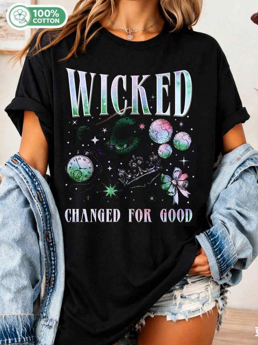 Wicked Change For Good T-Shirt, Gravity-Defying Broomstick Magic Wand, T-Shirt For Magical Movie Fans, Gift For Wicked Musical Fans - Black - View 1