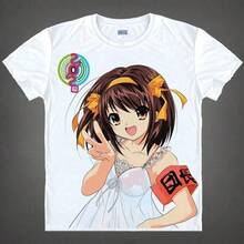 Camiseta de manga corta transpirable unisex con cuello redondo de anime 2D de Haruhi Suzumiya's Melancholy SOS - Negro - Ver 7