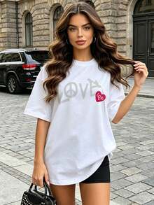 Camiseta de manga corta con cuello redondo suave y casual para mujer de verano |   Amor | Tops para salir, Estilo callejero europeo y americano, Casual deportivo, Estilo unisex, Estilo casual urbano, Tops bonitos, Generación Z, Curvas, Ropa Y2K, Camisetas divertidas, Tops de mujer, Conjuntos de vacaciones para mujer, Top lindo, Camiseta gráfica, Conjuntos de primavera, Camisetas holgadas, Ropa urbana retro, Estilo de los 90, Estilo de los 2000, Subcultura, Top negro, Tops blancos, Conjunto de fiesta de los 90. - Blanco - Ver 5