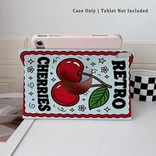 1 pieza Funda protectora para tableta con estampado retro de cerezas, giratoria 360°, con soporte magnético de varios ángulos y función de suspensión/activación automática, compatible con iPad PRO/AIR, , Pad 5/6/7, Matepad - Multicolor - Ver 6