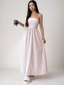 Vestido bandeau informal a rayas para mujer - Rosa Pálido - Ver 6