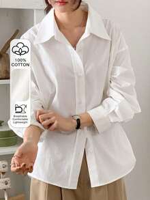 Camisa ajustada con cuello a rayas para mujer, de estilo casual de negocios, color azul, manga larga para primavera/verano/otoño - Blanco - Ver 11