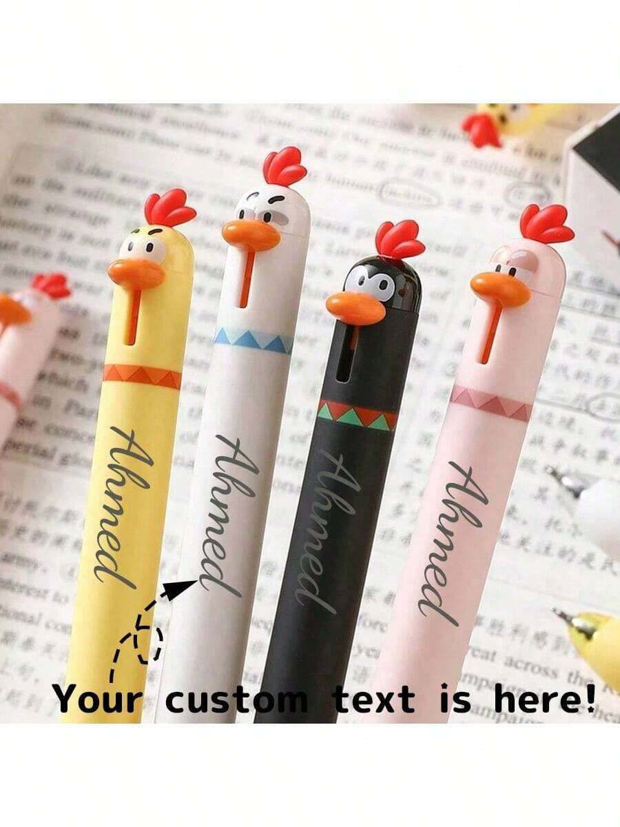 Customized Chick-Shaped Ballpoint Pen, Personalized Dongmi Cute Neutral Pen 0.5mm, Quick-Drying Black Ink Office Stationery, Engraved With Custom Logo/Name, Suitable As Gifts For Teachers, Children, Kids, Weddings, Students Back To School And More - Multicolor - View 1