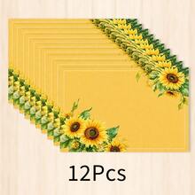1pc Sunflower Pattern Linen Placemat, Breakfast Mat, Coffee Mat, Coaster, Bowl Pad, Kitchen Accessory, Easy To Clean Dining Mat, Suitable For Home, Restaurant, Restaurant Decor, Holiday Gift, Gift For Friends, Multi-Piece Set - Multicolor - View 11