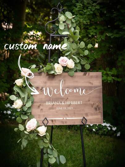 A Personalized Wooden Wedding Welcome Sign, Rustic Wooden Greenery And Floral Wedding Sign, Customizable With Names And Dates, Elegant Wedding Entrance Decoration, Custom Rustic-Style Ceremony Decoration, A Perfect Gift For Newlyweds, Family, Friends, And Loved Ones, Suitable For Indoor And Outdoor Weddings, Wedding Reception Area, Wedding Banquet Decoration, Ideal Decoration For Engagements, Celebrations, And Anniversaries.