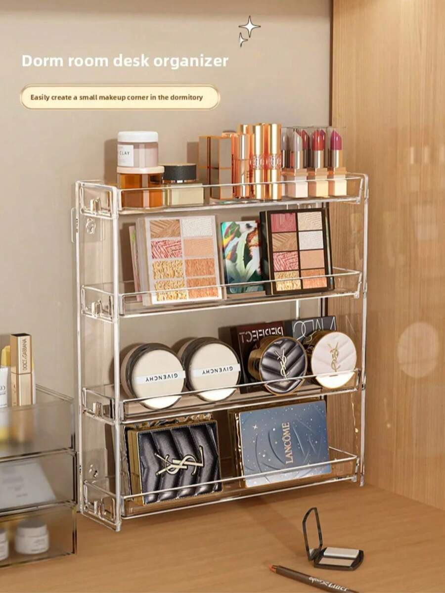 1 pieza Organizador de estante de 4 niveles transparente de acrílico para bolsas de té, estilo minimalista Ins, material de acrílico de alta transparencia, diseño rectangular de varias capas, estantería de almacenamiento y exhibición de bolsas de té/cápsulas de café, ahorra espacio en el mostrador