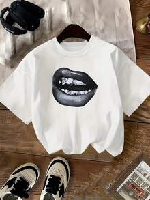 Camiseta de manga corta con un moderno estampado urbano, una camiseta versátil.blusas casuales para dama  blusas para mujer  playeras de mujer - Blanco - Ver 6