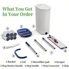 Portable Mop And Bucket Set With Wringer, Sturdy Aluminum Alloy Panel Flat Mop For Home Cleaning, 360° Large Spin Mop Bucket System, Wall Cleaning Tool With Microfiber Pads, Floor Window Patio Bathroom Cleaning Kit - 6 Cloths (Mop + Washing Bucket) - 查看 9