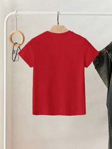 Camiseta de mujer de manga corta y cuello redondo con bordado casual de perro salchicha, versátilPure-Cotton - Rojo - Ver 3