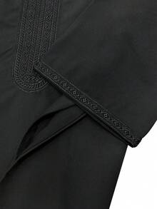 Bata de manga corta bordada marroquí para hombres con bolsillos laterales, bata casual de casa islámica para hombres, bata de Ramadán para hombres - Negro - Ver 6