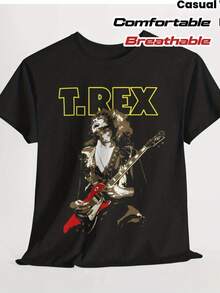 Camiseta Vintage para Hombre con Estampado de Tiranosaurio Rex - Camiseta de Banda de Rock Clásica con Texto de Tiranosaurio Rex Llamativo - Negra con Diseño Amarillo - Tela Cómoda y Transpirable, Perfecta para Conciertos, Amantes de la Música, Camiseta Coleccionable de Banda, Tallas Grandes - Negro - Ver 1