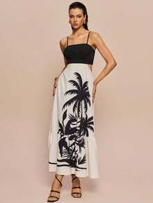 Vestido largo elegante de mujer con estampado y cintura ceñida - Multicolor 7 - Ver 2