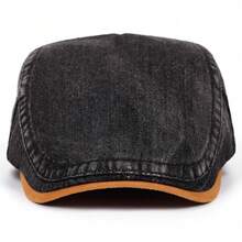 1 chiếc mũ lưỡi trai denim mài, mũ lưỡi trai kiểu Ivy cổ điển, mũ beret vành cong điều chỉnh được với vành tương phản. - A - Xem 2