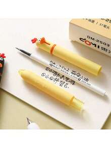 Customized Chick-Shaped Ballpoint Pen, Personalized Dongmi Cute Neutral Pen 0.5mm, Quick-Drying Black Ink Office Stationery, Engraved With Custom Logo/Name, Suitable As Gifts For Teachers, Children, Kids, Weddings, Students Back To School And More - Multicolor - View 3