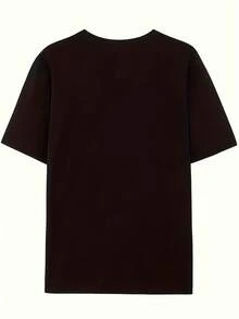 Una camiseta de manga corta para mujer, adecuada para usar en primavera y verano, con un diseño estampado de letras moradas, que ofrece comodidad y practicidad, a un precio asequible, recién llegada al mercado. - Negro - Ver 3
