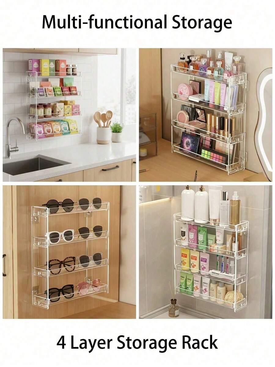 1pc 4-Tier Transparent Acrylic Tea Bag Organizer Rack, Minimalist Ins Style, High Transparency Acrylic Material, Rectangular Multi-Layer Design, Tea Bag/Coffee Capsule Storage & Display Shelf, Saves Countertop Space