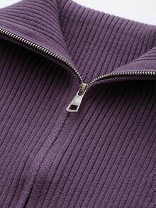 Women's Solid Color Casual Versatile Daily Knit Top Summer - Purple - View 3