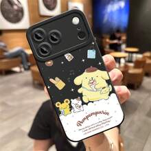 SANRIO スマホケース：サンリオスマホケース - プリン犬のハンドルスマホケース、キュートでコミックスタイルのクリエイティブなデザインのスマホケース、スキンフィールのフロスト加工スマホケース、 17、16 PRO、15 PLUS、14 PRO MAX、13、12、11に適応する、完全な保護でレンズを落ちるから守ります。 - ブラック - チェックする 2