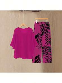 Large Size Women's Clothing European And American 2026 New Style Women's Chiffon Fashionable Elegant Loose Suit - Màu Hồng Tươi - Xem 3