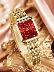 6pcs/Set Teenager Gold Quartz Watch Band Water Drop Shaped Jewelry Set, Stainless Steel Material, Couple Watches - Gold - View 3
