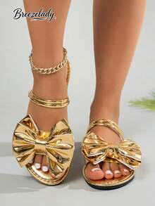 Breezelady 2-Way Wear Black Flat Slippers Women, Summer New Model Internet Celebrity Angel Wind Open Toe Flat Heel Fashion Versatile Beach Sandals - Vàng - Xem 4