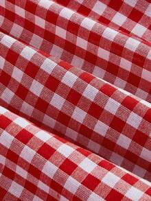 MOD Vestido Rojo & Blanco de Cuadros Plisado con Lazo sin Espalda para Picnic o Vacaciones de Verano - Rojo - Ver 4