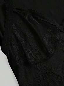MOD Vestido de manga corta, cuello redondo, ajuste holgado y casual con camiseta interior de encaje, para uso diario, hippie, té, encaje, salir, vestido casual - Blanco y Negro 2 - Ver 10