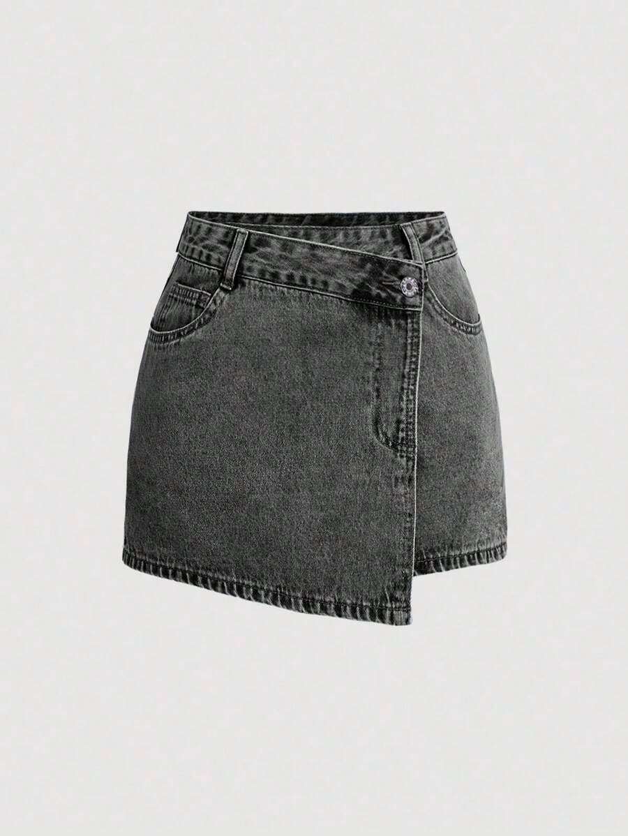 MOD Pantalones cortos de mezclilla sencillos y lisos para mujer, shorts vaqueros de verano - Gris Oscuro - Ver 1