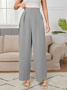 PETITE Pantalones De Vestir De Pierna Ancha Con Pliegues En La Cintura Alta - Gris - Ver 11