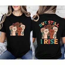 Camiseta casual con estampado de doble cara! Camiseta Oversize 100% Algodón - Diseño Gráfico Doble *Excelencia Sin Remordimientos*, Ideal para Celebraciones Culturales/Uso Diario, Suave y Transpirable, Honra a la Herencia. DoubleSidedTee - Camiseta de manga corta de algodón holgada unisex de estilo callejero vintage, ropa de verano para mujer, 100% algodón, duradera - Negro - Ver 6