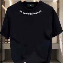 [10% de Descuento]Tienda Outlet: Camiseta de Manga Corta Estilo Americano, Corte Holgado, Cuello Redondo - Negro - Ver 8
