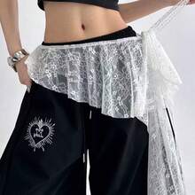 Spring/Summer Layering Essential Vintage Versatile Lace Trim Triangle Scarf, One-Piece Tie-Up Viral Butt Curtain - A - View 7