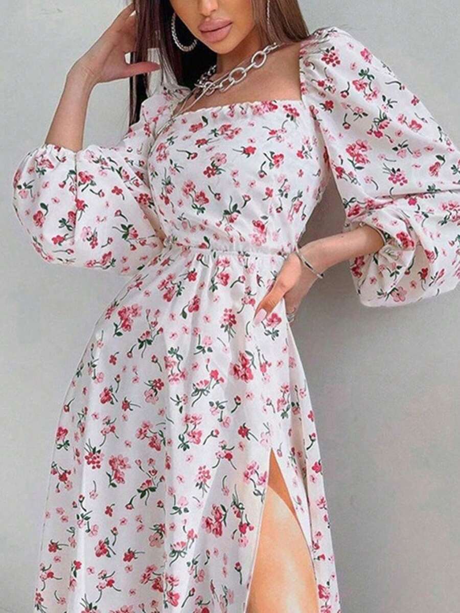 Vestido largo primavera 2026, estampado con espalda descubierta, abertura y lazos ajustables - Rosa - Ver 1