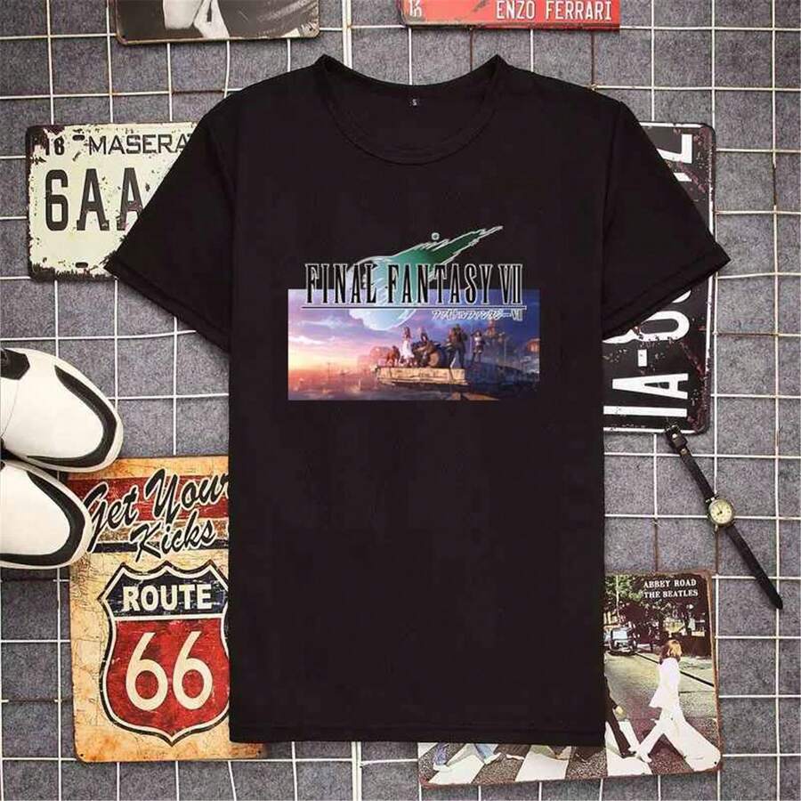 Camiseta informal de manga corta para mujer con estampado VII, cuello redondo, tejido de punto con ligera elasticidad para uso diario. - Negro - Ver 1