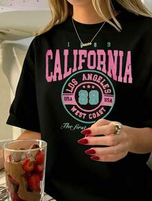 Playera para Mujer, Manga Corta, Cuello Redondo, Cómoda para Ir a la Playa, Salir con Amigas o Quedarse en Casa, Estilo Minimalista - Negro - Ver 1