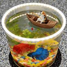2件套创意水族箱微景观装饰，可爱猫咪钓鱼船摆件，高品质树脂耐用鱼缸装饰，海洋主题微景观装饰，逼真细节水族箱种植配件 | 节日礼物 | 钓鱼爱好者礼物，浴缸景观装饰 - 小貓釣魚擺飾 - 查看 4