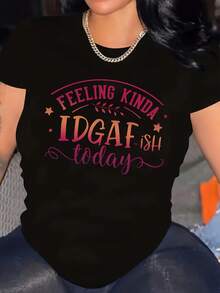 Talla Grande - Talla Grande - Camiseta de Mujer con Gráficos y Letras - Negro - Ver 2