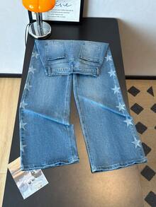 ALO FASHION Jeans largos de mezclilla estilo boho sexy de pierna ancha y lavados para mujer con alta elasticidad - azul real - Ver 3