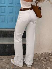 Jeans rectos casuales para mujer, color negro, primavera - Blanco - Ver 10