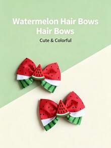 2 piezas Clips para el cabello con decoración de fiesta de cumpleaños de verano con lazo de tela de patchwork con estampado de sandía - Multicolor - Ver 3