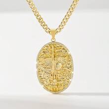 1pc Vintage Gold-Tone Cross & Shield Pendant Necklace With Cubic Zirconia, Suitable For Christmas/Thanksgiving/Halloween/Mother's Day/Valentine's Day, Gifts For Couples/Friends/Godparents, Catholic First Communion, Daily & Holiday Wear - Yellow Gold - View 9