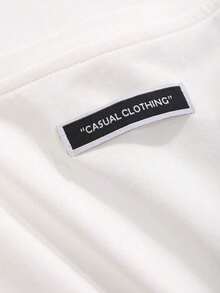 Camiseta de mujer de cuello redondo de manga corta con estampado simple, camiseta gráfica holgada, top preppy - Blanco - Ver 7