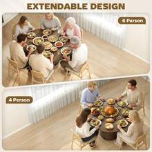 43.3" To 59" Extendable Round Dining Table For 4-6, Farmhouse Transformer Dining Room Table With Removable Leaves, Circle Kitchen Table With Sliding Doors, Kitchen, Living Room, Walnut - Walnut - 查看 5