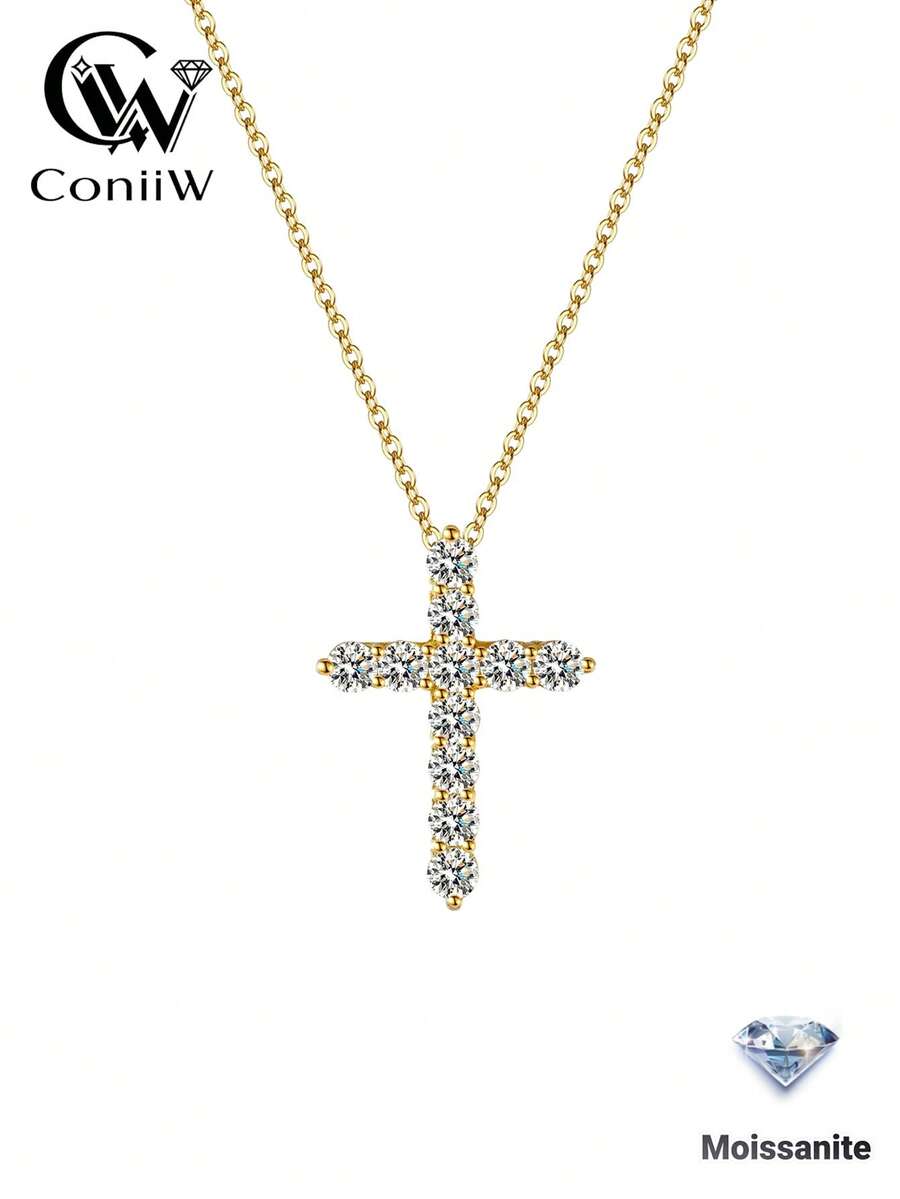 ConiiW 925纯银1.1克拉十字形莫桑石项链,时尚百搭的经典设计,适合秋冬季节及日常佩戴。是婚礼、宴会、约会、派对、圣诞节、感恩节、万圣节、情人节、开学季、婚礼季、生日、周年纪念日、新年等场合的理想礼物。 - 金色 - 查看 1