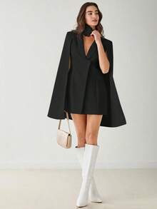 Vestido blazer elegante con cuello de chal blanco para mujer, romántico para primavera/verano, dulce y elegante para citas, bodas, fiestas, vacaciones, graduaciones, uso diario y eventos en otoño/invierno - Negro - Ver 7