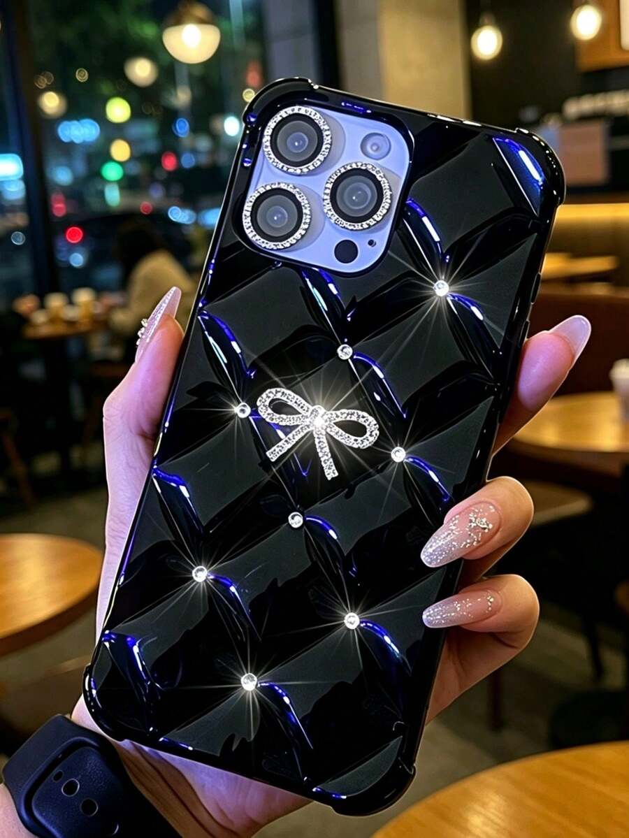 蝴蝶結裝飾手機殼，可愛閃亮鑽石蝴蝶結手機殼，適用於 iPhone 18 17 Pro Max /17e/16/15/14/13/12/11 Pro Max，柔軟 TPU 材質，防震，手工製作