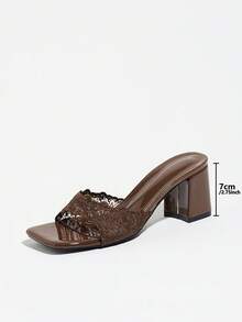 Women's High Heel Shoes Spring/Summer Night Party Commute Style Lace Embroidery Mule Square Toe Chunky Heel Sexy Glamorous High-End Coffee Color - Coffee Brown - View 4